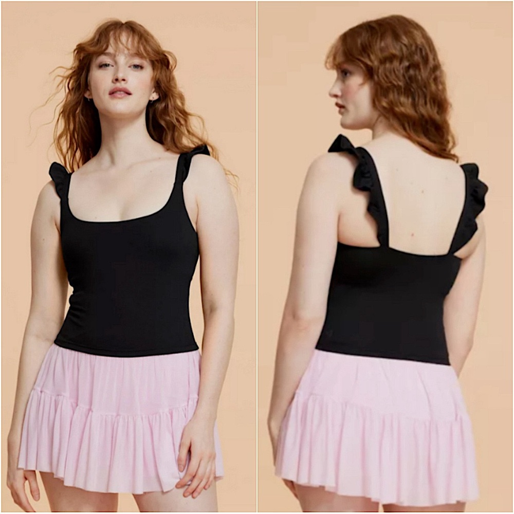 Blogilates Black Ruffle Tank Top, Size 1X - NWT
